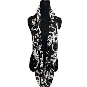 Talbots Infinity Scarf Black White Bow Classic Winter Lightweight Chic Feminine